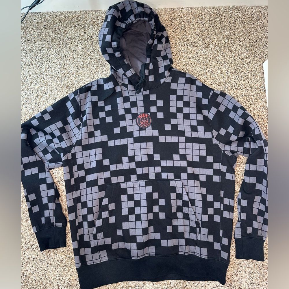Nike PSG Paris‎ Saint-Germain Pixel Print Hoodie Men’s M – Black Gray Checkered